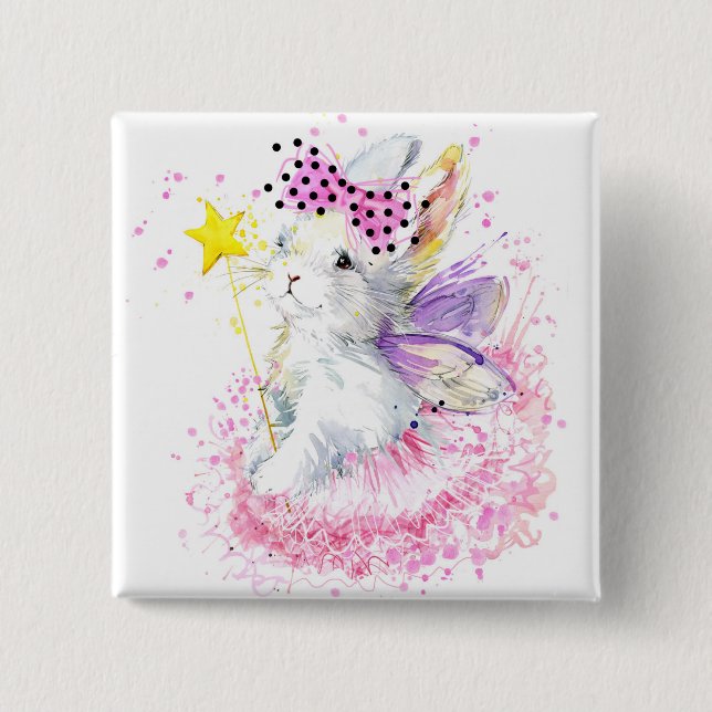 Watercolor Fairy Bunny Button (Front)