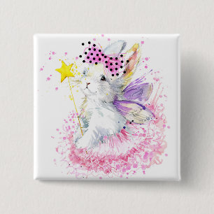 Watercolor Fairy Bunny Button