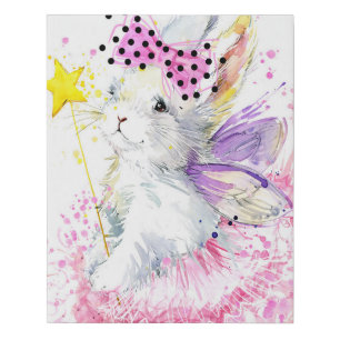 Watercolor Fairy Bunny Faux Canvas Print