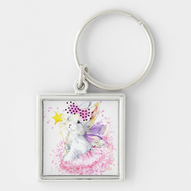 Watercolor Fairy Bunny Keychain (Front)