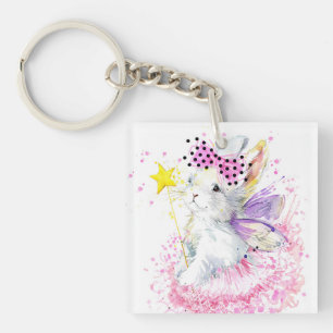 Watercolor Fairy Bunny Keychain