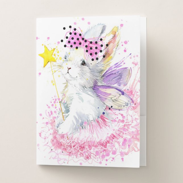 Watercolor Fairy Bunny Pocket Folder (Front)