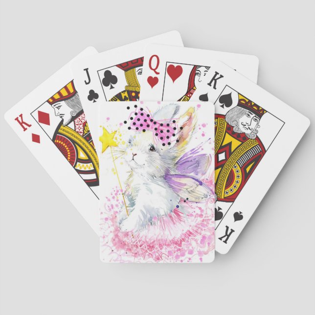 Watercolor Fairy Bunny Poker Cards (Back)