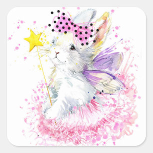 Watercolor Fairy Bunny Square Sticker