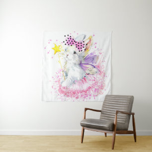 Watercolor Fairy Bunny Tapestry