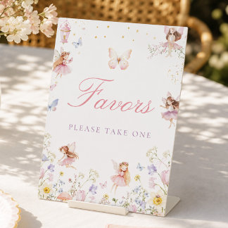 Watercolor Fairy First Birthday Favors Sign