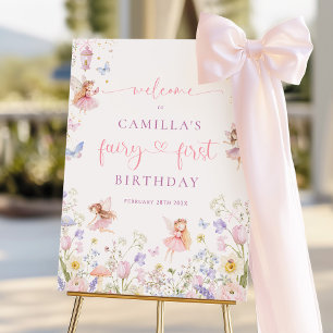 Watercolor Fairy First Birthday Welcome Sign