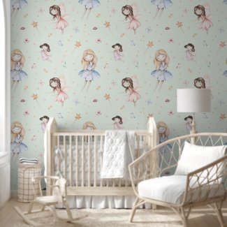 Watercolor Fairy Flowers Green Fairytale Nursery