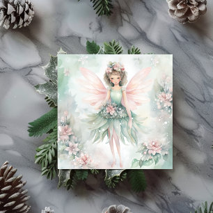 Watercolor Fairy flowers pink and mint Holiday Card