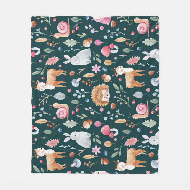 Watercolor Fairy Forest Children's Pattern Fleece Blanket (Front)