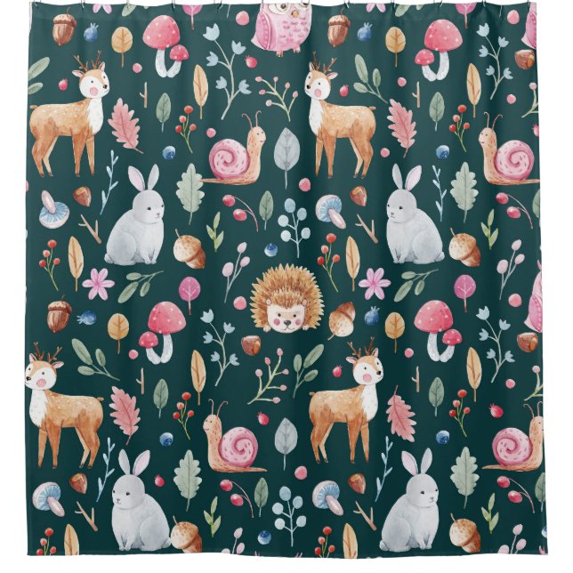 Watercolor Fairy Forest Children's Pattern Shower Curtain (Front)