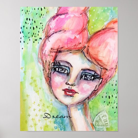 Watercolor Fairy Fun Whimsical Girl Colorful Dream Poster