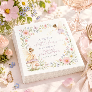 Watercolor Fairy Garden Baby Shower Floral Party Napkins