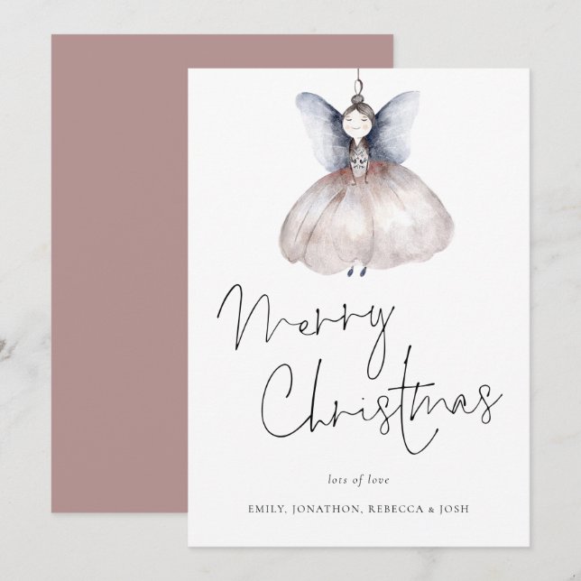 Watercolor  Fairy Minimalist Merry Christmas Card (Front/Back)