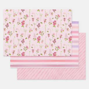 Watercolor Fairy Pink Stripes Wrapping Paper Sheets