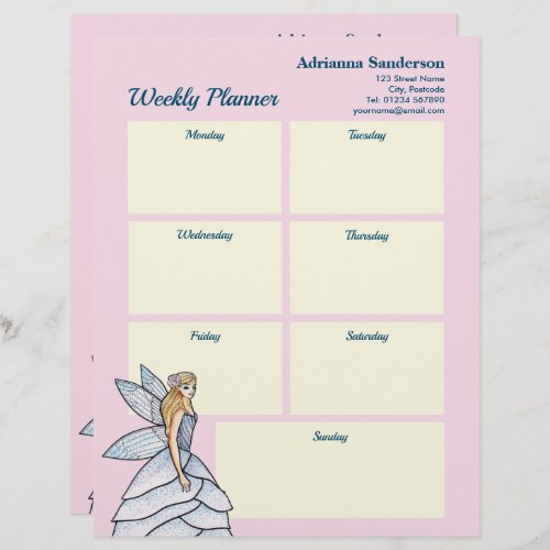 Watercolor Fairy Princess Fashion Weekly Planner Letterhead