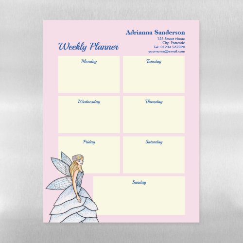 Watercolor Fairy Princess Fashion Weekly Planner Magnetic Dry Erase Sheet