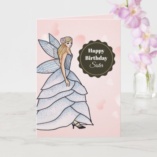 Watercolor Fairy Princess White Gray Petal Dres Card