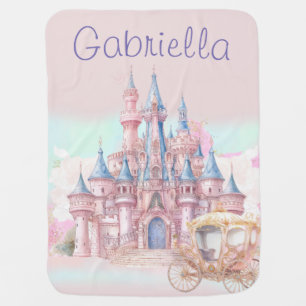 Watercolor Fairy Tale Theme Castle & Carriage Baby Blanket