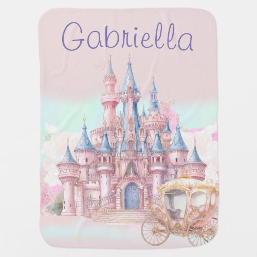 Watercolor Fairy Tale Theme Castle  Carriage Baby Blanket