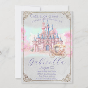 Watercolor Fairy Tale Theme Castle & Carriage Invitation