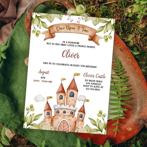 Watercolor Fairytale Castle Kids Birthday Party Invitation