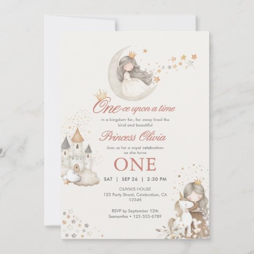 Watercolor Fairytale Princess Girl's 1st Birthday Invitation