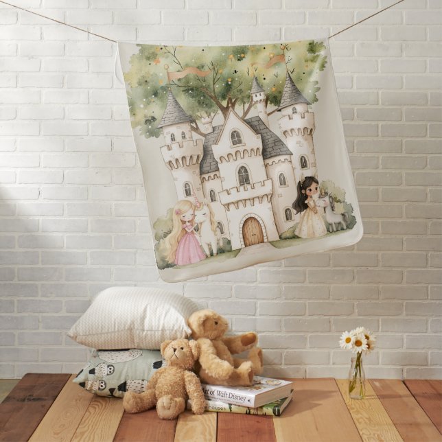 Watercolor Fairytale Princess Whimsical Baby Blanket (In Situ)