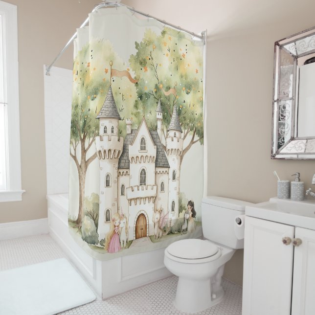 Watercolor Fairytale Princess Whimsical Shower Curtain (In Situ)