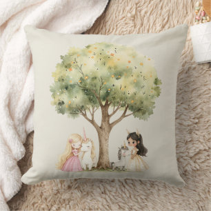 Watercolor Fairytale Princess Whimsical Throw Pillow
