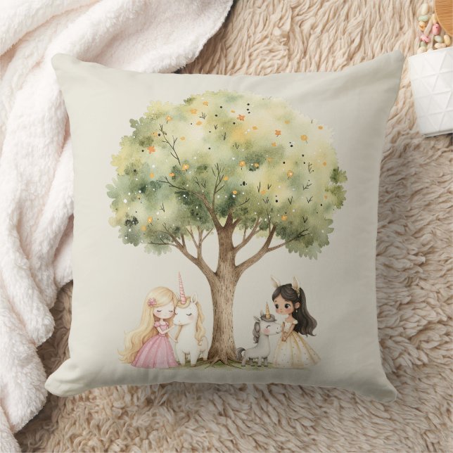 Watercolor Fairytale Princess Whimsical Throw Pillow (Blanket)