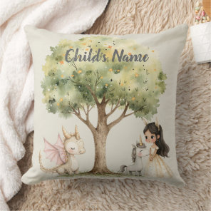 Watercolor Fairytale Princess Whimsical Throw Pillow