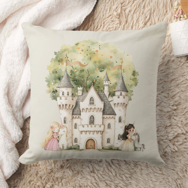 Watercolor Fairytale Princess Whimsical Throw Pillow (Blanket)