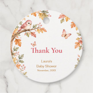Watercolor Fall Autumn Baby Girl Shower Thank You Favor Tags