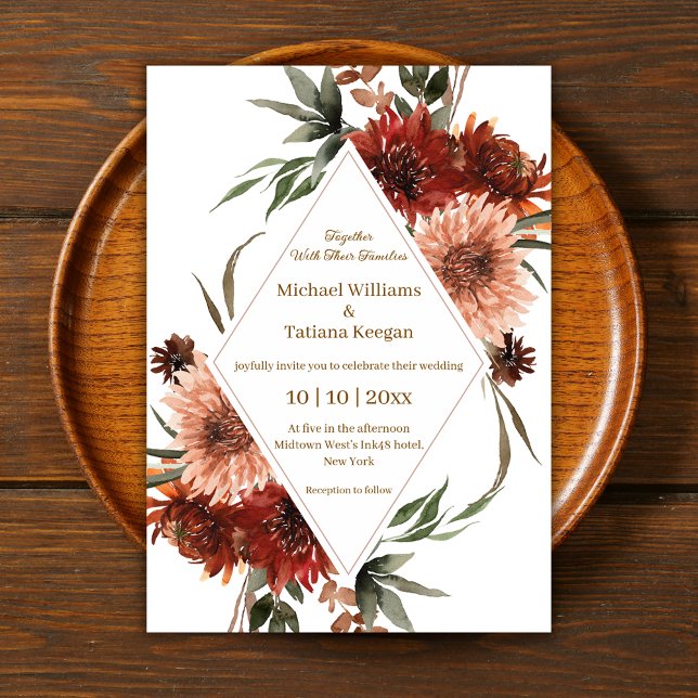  watercolor fall autumn floral terracotta wedding  invitation (Creator Uploaded)
