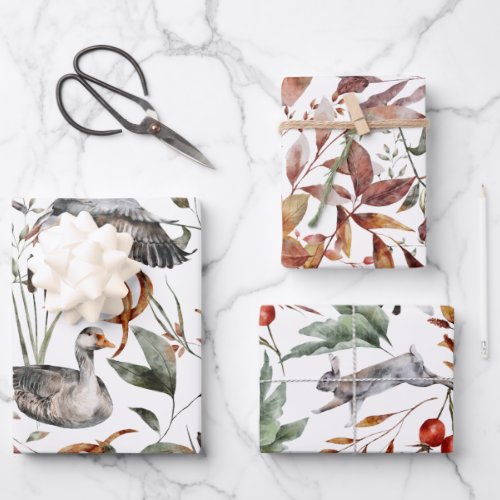 Watercolor Fall Autumn Foliage Forest Animals Wrapping Paper Sheets