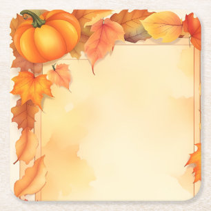 Watercolor Fall Autumn Halloween Thanksgiving  Square Paper Coaster