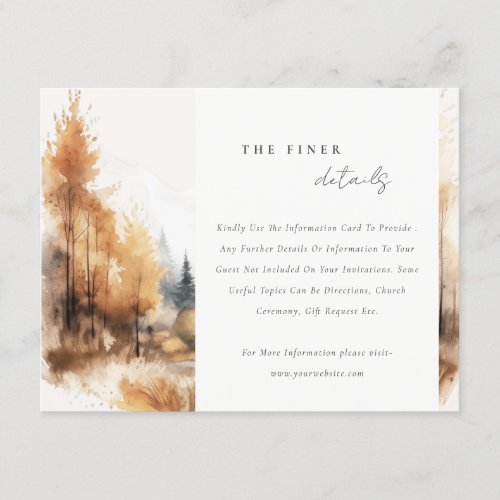 Watercolor Fall Autumn Landscape Wedding Details Enclosure Card