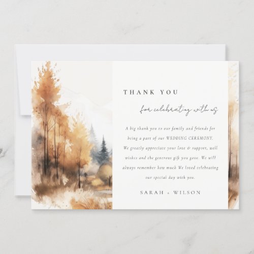 Watercolor Fall Autumn Landscape Wedding Details Thank You Card