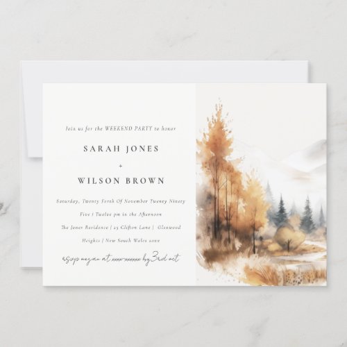 Watercolor Fall Autumn Landscape Weekend Party Invitation