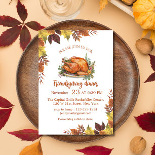 watercolor fall autumn leaves friendsgiving dinner invitation