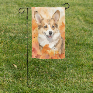 WATERCOLOR FALL AUTUMN PEMBROKE WELSH CORGI DOG GARDEN FLAG