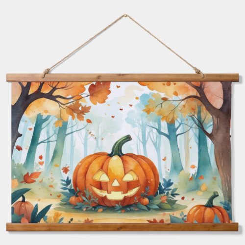 Watercolor Fall Autumn Pumpkins Leaves Forest Hanging Tapestry