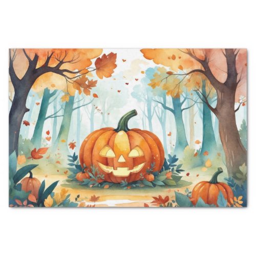 Watercolor Fall Autumn Pumpkins Leaves Forest      Tissue Paper