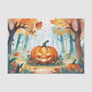 Watercolor Fall Autumn Pumpkins Leaves Forest Tissue Paper