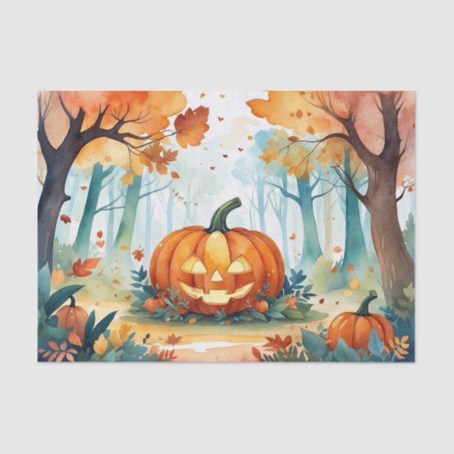 Watercolor Fall Autumn Pumpkins Leaves Forest      Tissue Paper (Front)