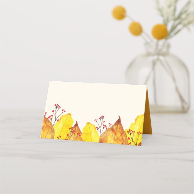 Watercolor Fall Autumn Thanksgiving Foliage Place Card (Front)