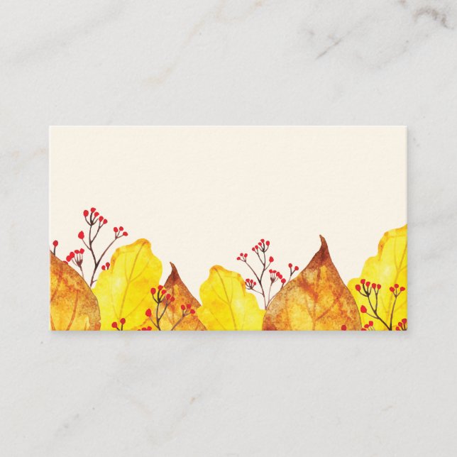 Watercolor Fall Autumn Thanksgiving Foliage Place Card (Front)