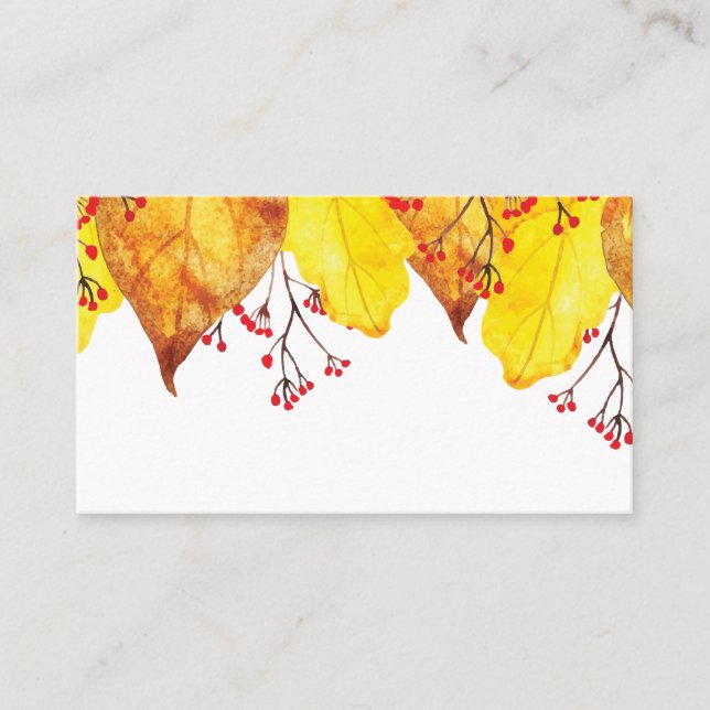 Watercolor Fall Autumn Thanksgiving Foliage Place Card (Front)