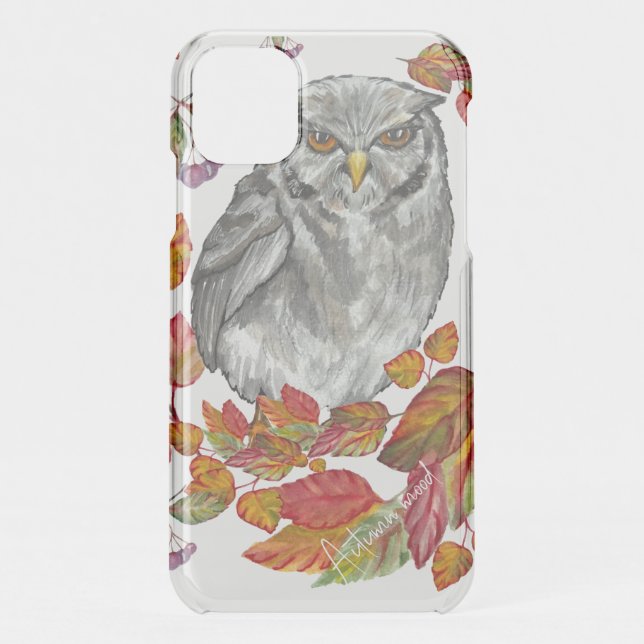 Watercolor fall beautiful owl and leave uncommon iPhone case (Back)
